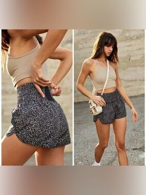 FP Movement The Way Home Shorts Black Speckled Print High Rise Athletic Size S